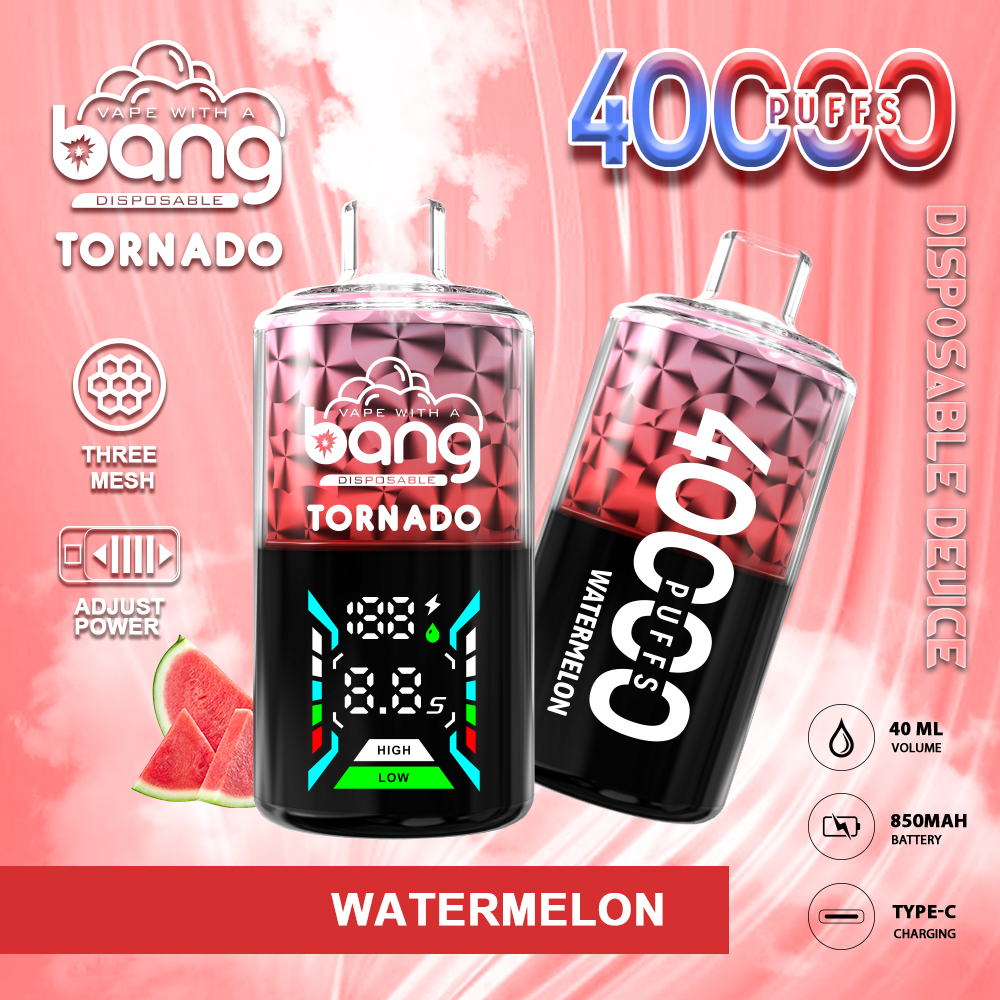 24hvape.cn Bang Tornado 40K(40000) Puffs Large Smoke DTL Smart LED Display 0% 2% 3% 5% Nicotine 40mL E-liquid Disposable Vape