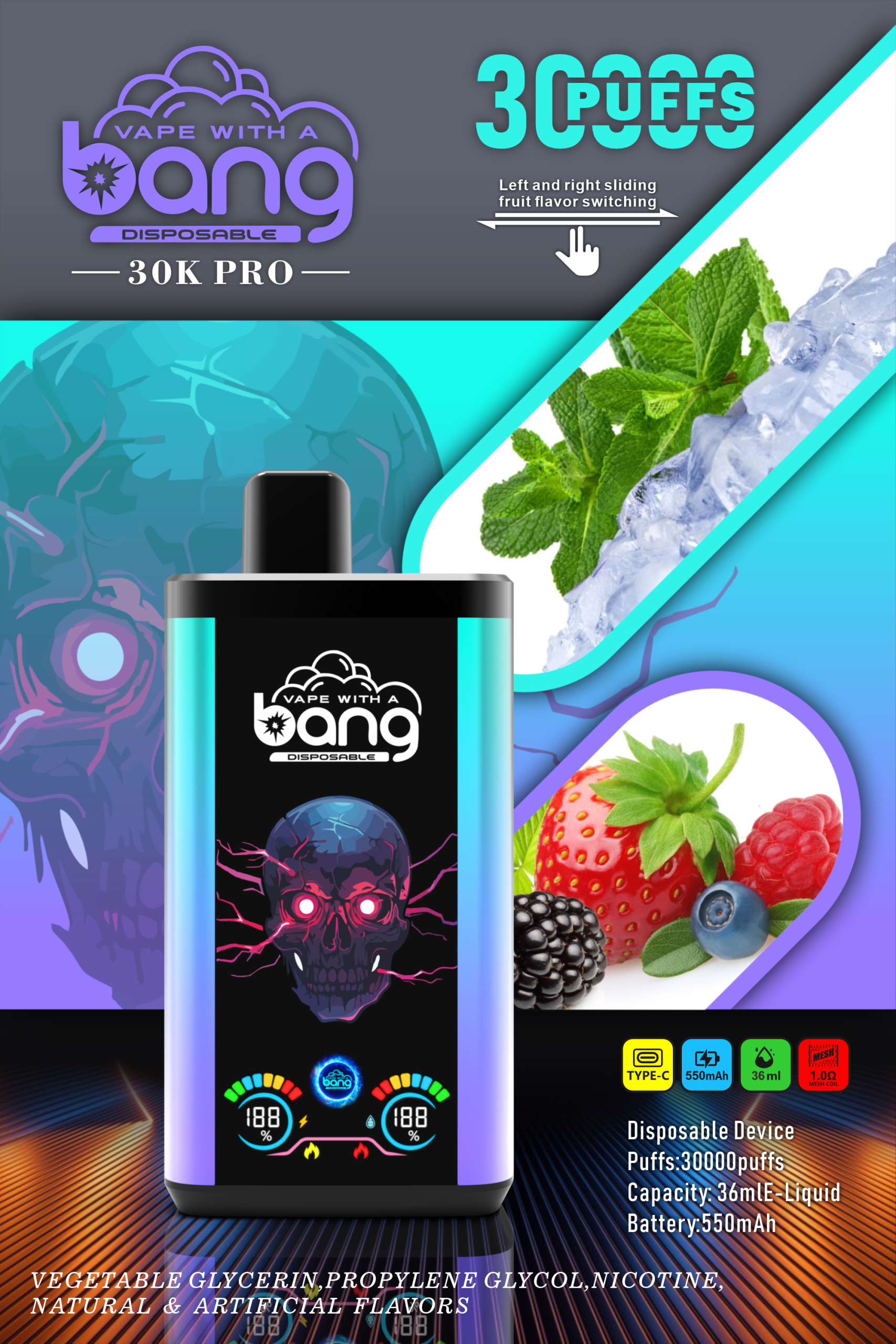 24hvape.cn Bang 30K(30000) Puffs PRO Dual Flavor Screen Display 36ml E-liquid 0% 2% 3% 5% Nicotine Disposable Vape