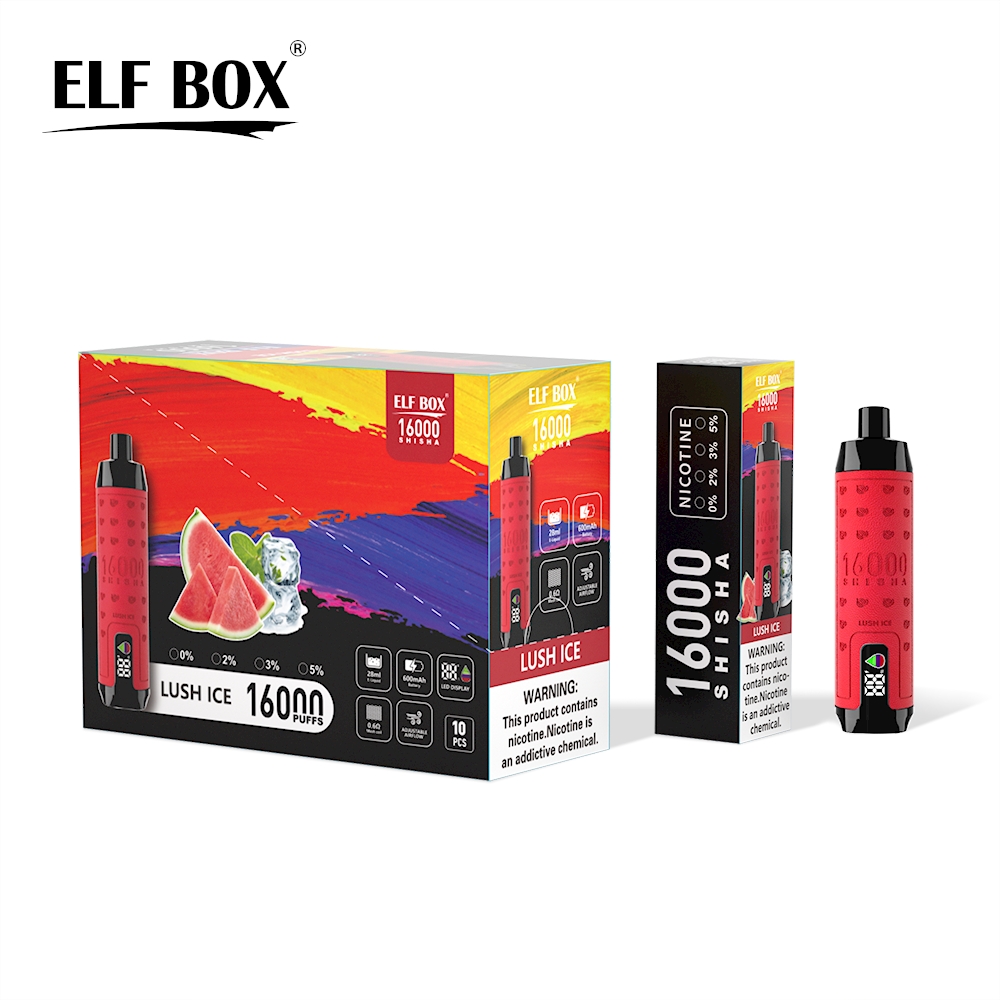 24hvape.cn ELF BOX SHISHA 16000(16K) Puffs 28ml e-liquid 0% 2% 3% 5% Nicotine LED Display Type-C rechargeable Leather Disposable Vape Pen
