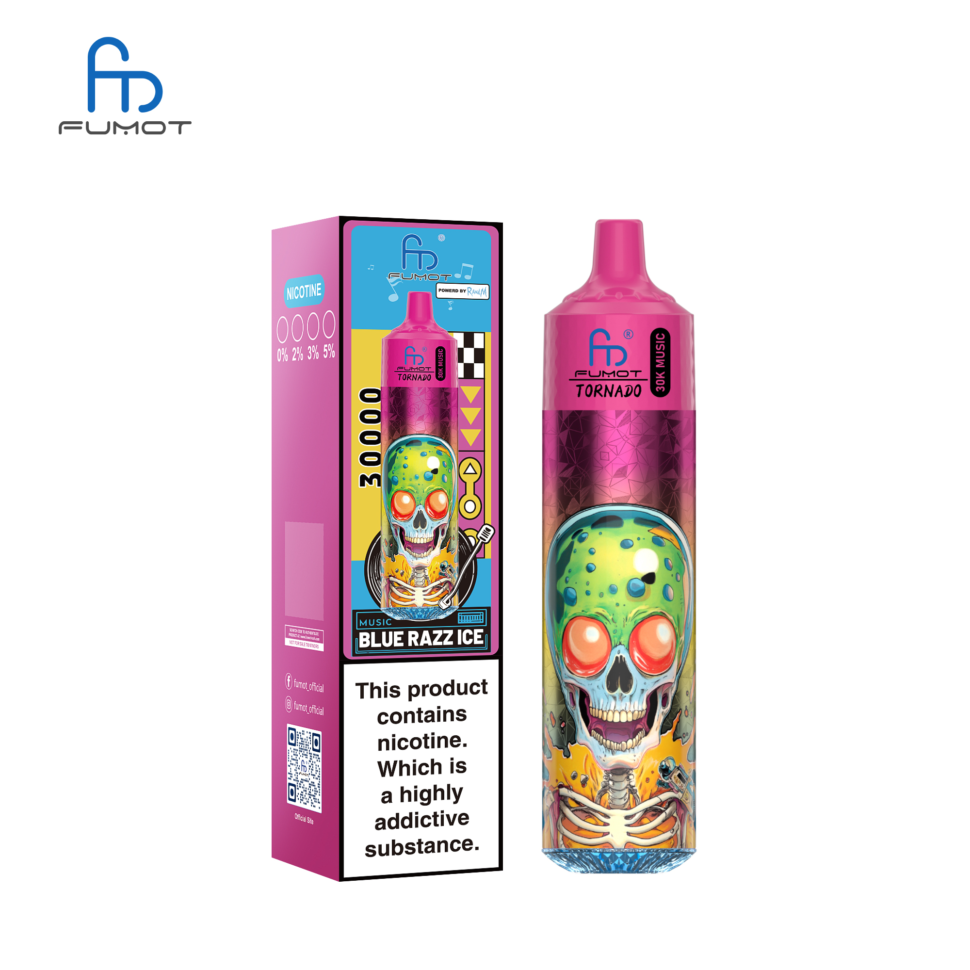 24hvape.cn RANDM Fumot Tornado 30K(300000) Puffs Music Lighting 2% 5% Nicotine Type-C Charging 30mL of E-liquid Disposable Vape